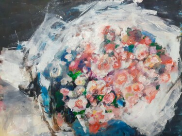 Картина под названием "Bouquet de fleurs." - Sophie Ema Courtois, Подлинное произведение искусства, Масло Установлен на Дере…