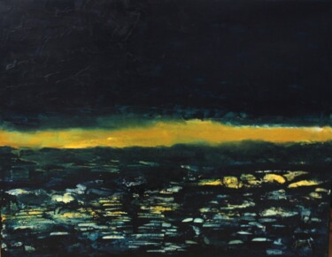 Painting titled "La mer, une nuit d’…" by Sophie Gaiardo, Original Artwork, Oil Mounted on Wood Stretcher frame