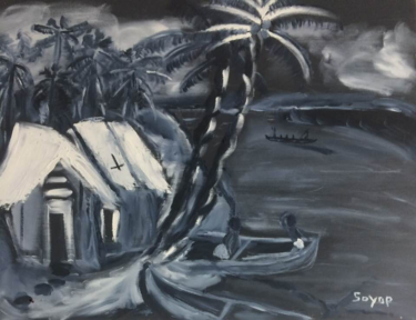 Peinture intitulée "la barque" par Soyop, Œuvre d'art originale, Huile