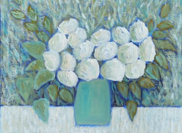 Картина под названием "vase turquoise" - Sophie Gardin, Подлинное произведение искусства, Акрил Установлен на Деревянная рам…
