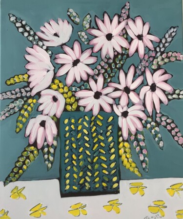 Painting titled "fleurs blanches" by Sophie Gardin, Original Artwork, Acrylic Mounted on Wood Stretcher frame