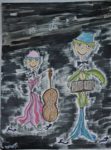 제목이 "Note de musique"인 그림 Sophie Et Lionel Pardessus로, 원작, 연필