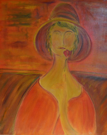 Картина под названием "Sophie et sa tulipe." - Sophie Et Lionel Pardessus, Подлинное произведение искусства, Масло