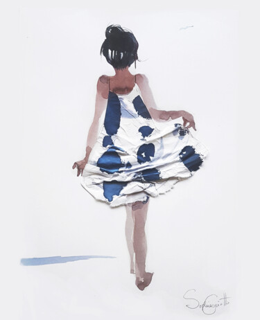 Malerei mit dem Titel "la-robe-plisséejpg" von Sophie Griotto, Original-Kunstwerk, Tinte