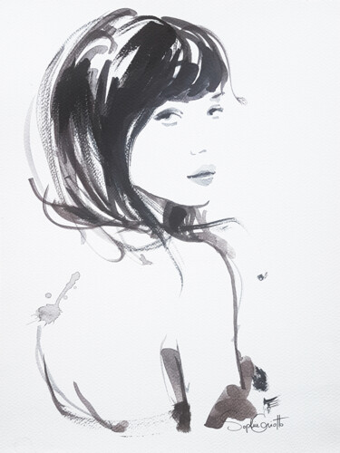 Painting titled "portrait-de-jeanne" by Sophie Griotto, Original Artwork, Ink