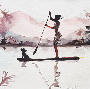 Painting titled "Le paddle" by Sophie Griotto, Original Artwork, Ink