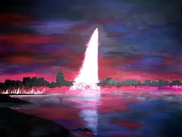 Painting titled "Genève in pink" by Sophie Haldi, Original Artwork, Acrylic