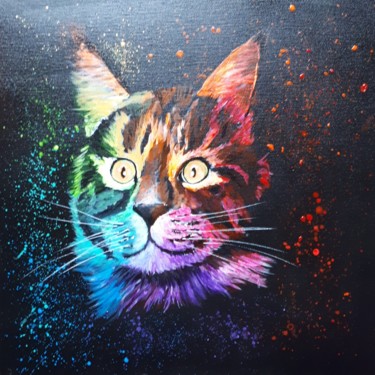 Painting titled "Cat" by Sophie Haldi, Original Artwork, Acrylic