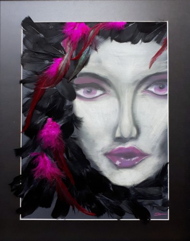 Drawing titled "femme rose" by Sophie Haldi, Original Artwork, Pastel Mounted on Wood Panel