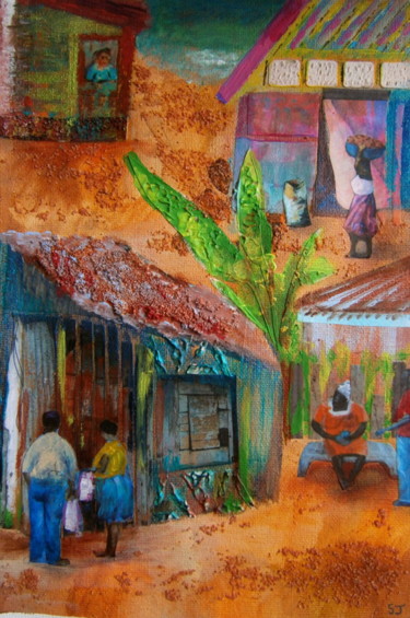 Peinture intitulée "Le village du bord…" par Sophie Jallet, Œuvre d'art originale, Autre