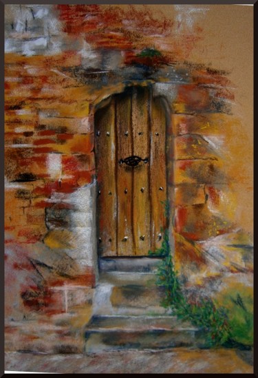 Dessin intitulée "une porte d'église…" par Sophie Jallet, Œuvre d'art originale, Pastel