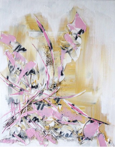 Schilderij getiteld "Ocre Rose" door Sophie Lecesne, Origineel Kunstwerk, Acryl Gemonteerd op Frame voor houten brancard