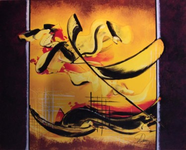 Painting titled "Silhouette Jaune" by Sophie Lecesne, Original Artwork, Acrylic Mounted on Wood Stretcher frame