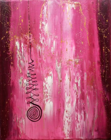Картина под названием "Huile Rose" - Sophie Lecesne, Подлинное произведение искусства, Масло Установлен на Деревянная рама д…