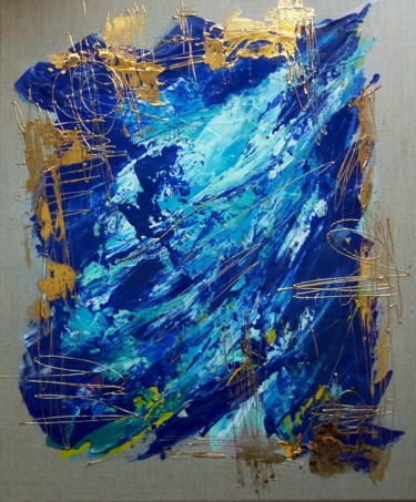 Ζωγραφική με τίτλο "Orée Bleue" από Sophie Lecesne, Αυθεντικά έργα τέχνης, Λάδι Τοποθετήθηκε στο Ξύλινο φορείο σκελετό