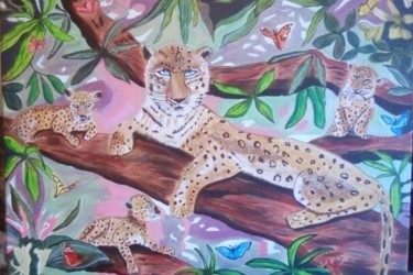 Painting titled "Jungle" by Sophie Leron Alcaïna, Original Artwork, Acrylic Mounted on Wood Stretcher frame