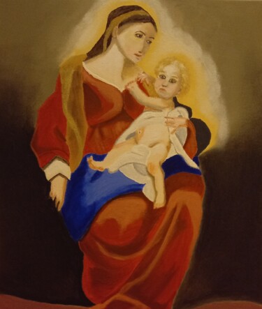Pintura titulada "La vierge et l'enfa…" por Sophie Leron Alcaïna, Obra de arte original, Oleo Montado en Bastidor de camilla…