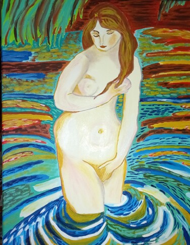 Pintura titulada "Jeune femme se baig…" por Sophie Leron Alcaïna, Obra de arte original, Oleo Montado en Bastidor de camilla…