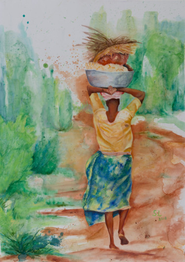 Картина под названием "Saison des pluies" - Sophie Loizeau, Подлинное произведение искусства, Масло Установлен на Деревянная…
