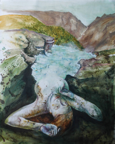 Peinture intitulée "Femme cascade" par Sophie Loizeau, Œuvre d'art originale, Huile