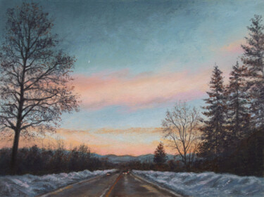 Painting titled "Sunset Glow" by Sophie Marts, Original Artwork, Pastel Mounted on Wood Stretcher frame