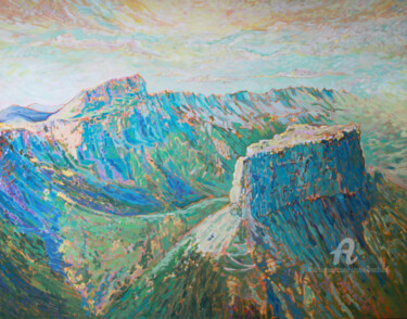 Malarstwo zatytułowany „Mont Aiguille et Gr…” autorstwa Sophie Mathieu, Oryginalna praca, Akryl Zamontowany na Drewniana ram…