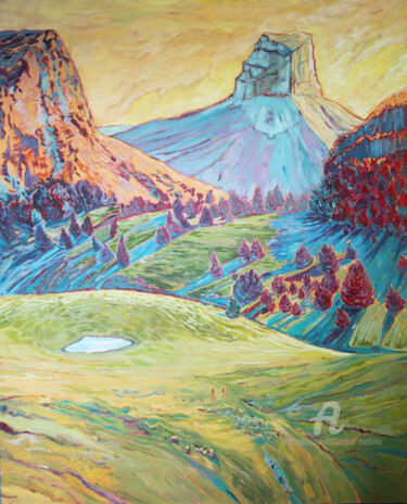 Картина под названием "Mont Aiguille, Verc…" - Sophie Mathieu, Подлинное произведение искусства, Акрил Установлен на Деревян…