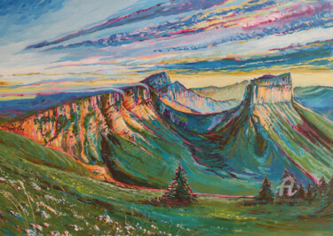 Malerei mit dem Titel "Mont Aiguille depui…" von Sophie Mathieu, Original-Kunstwerk, Acryl Auf Keilrahmen aus Holz montiert