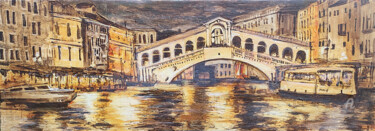 Painting titled "Venise . Rialto ." by Sophie Mathieu, Original Artwork, Acrylic Mounted on Wood Stretcher frame