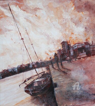 Painting titled "Porto . Portugal" by Sophie Mathieu, Original Artwork, Acrylic Mounted on Wood Stretcher frame