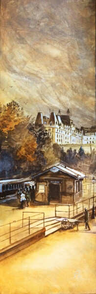 Картина под названием "Gare d'Aix Les Bain…" - Sophie Mathieu, Подлинное произведение искусства, Акрил Установлен на Деревян…