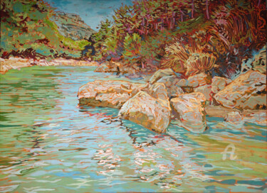 Painting titled "Rivière" by Sophie Mathieu, Original Artwork, Acrylic Mounted on Wood Stretcher frame