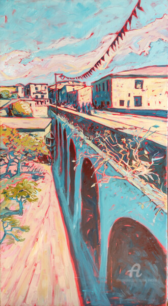 Painting titled "Le Viaduc de Die" by Sophie Mathieu, Original Artwork, Acrylic Mounted on Wood Stretcher frame