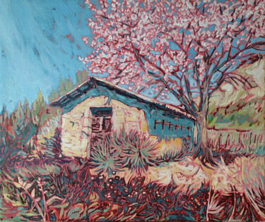 Painting titled "Le Cabanon de vigne…" by Sophie Mathieu, Original Artwork, Acrylic Mounted on Wood Stretcher frame