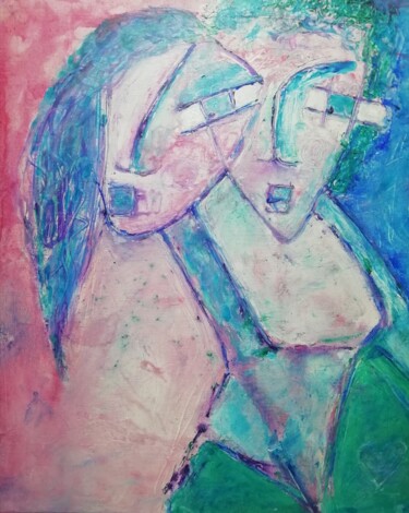 Painting titled "Couple" by Sophie Maugin, Original Artwork, Acrylic Mounted on Wood Stretcher frame