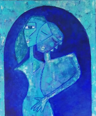 Painting titled "Couple bleu" by Sophie Maugin, Original Artwork, Acrylic Mounted on Wood Stretcher frame