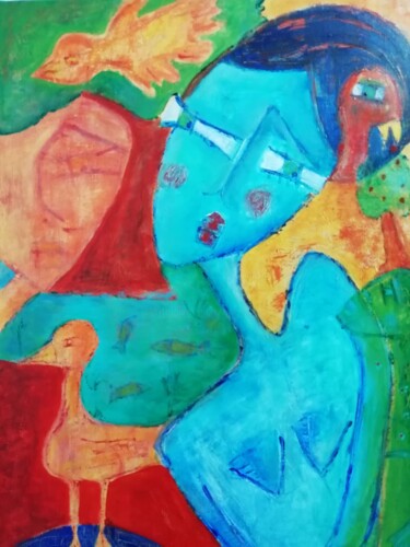 Картина под названием "Au bord de l'étang" - Sophie Maugin, Подлинное произведение искусства, Акрил Установлен на Деревянная…