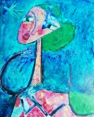Картина под названием "L'oiseau" - Sophie Maugin, Подлинное произведение искусства, Акрил Установлен на Деревянная рама для…