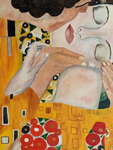 Painting titled "Le baiser" by Sophie Morel-Segret, Original Artwork, Oil Mounted on Wood Stretcher frame