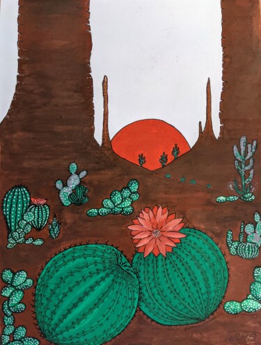 Painting titled "Cactus 🌵" by Sophie Morel-Segret, Original Artwork, Gouache