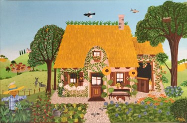 Painting titled "La maison en été" by Sophie Motte, Original Artwork, Acrylic