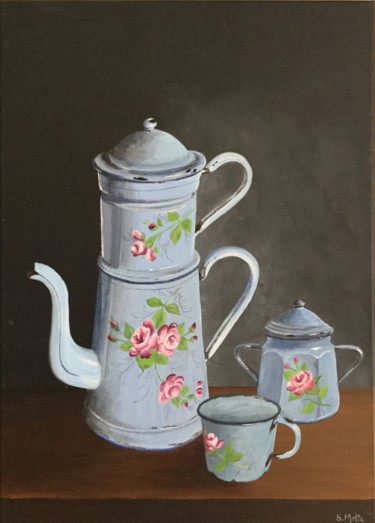 Painting titled "La cafetière" by Sophie Motte, Original Artwork, Acrylic