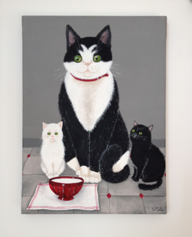 Peinture intitulée "chat-noir-et-chat-b…" par Sophie Motte, Œuvre d'art originale