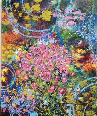 Pintura titulada "Poésie florale" por Sophie Nigen, Obra de arte original, Acrílico Montado en Bastidor de camilla de madera
