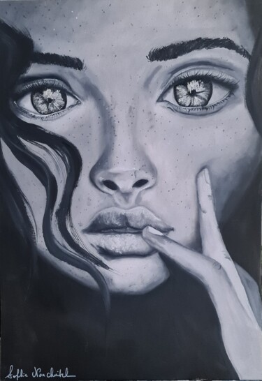 Painting titled "The Astonished Girl" by Sophie Noachovitch, Original Artwork, Oil