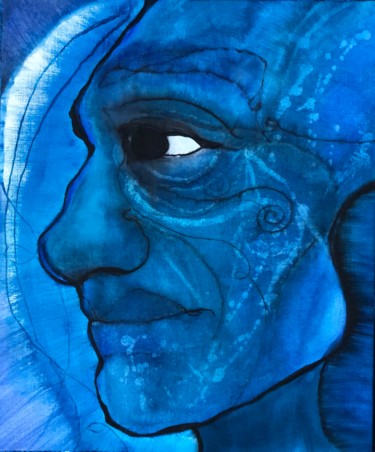 Peinture intitulée "Tête « profil bleu »" par Sophie Orlicki, Œuvre d'art originale, Huile
