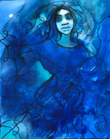 Painting titled "Danseuse lunaire" by Sophie Orlicki, Original Artwork, Oil