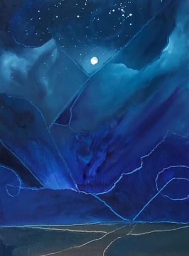 Painting titled "Paysage nuit 8" by Sophie Orlicki, Original Artwork, Oil