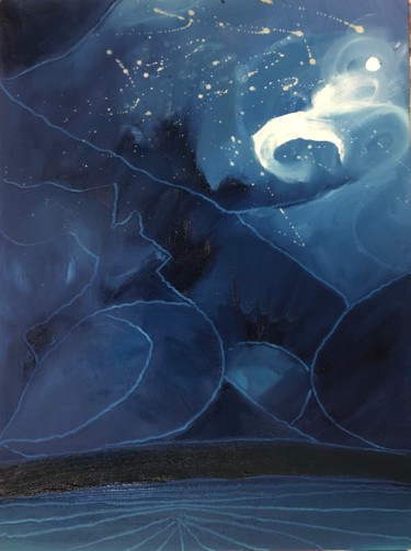 Painting titled "Nuit paysage 9" by Sophie Orlicki, Original Artwork, Oil