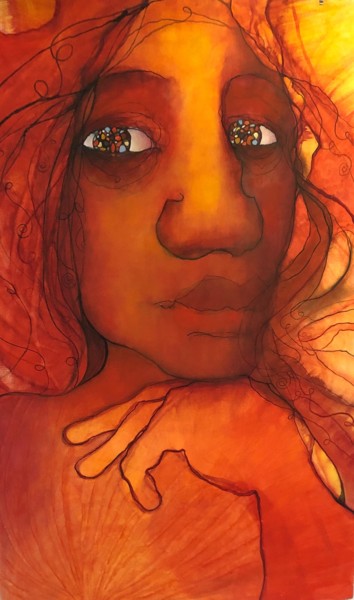 Painting titled "Grande tête orange 7" by Sophie Orlicki, Original Artwork, Oil